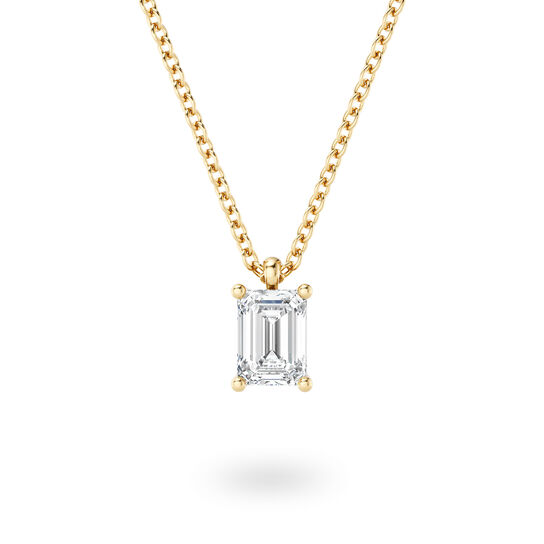 Birks Blue Yellow Gold Emerald-Cut Diamond Pendant with Sapphire Accent image number 0